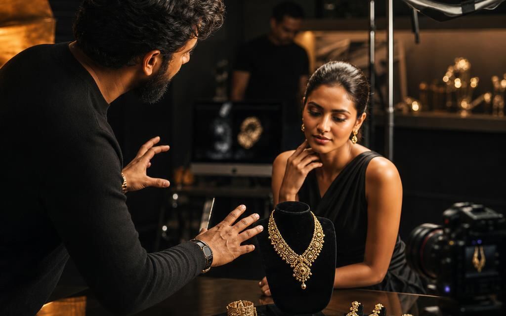 A luxury product shoot in progress at a creative studio